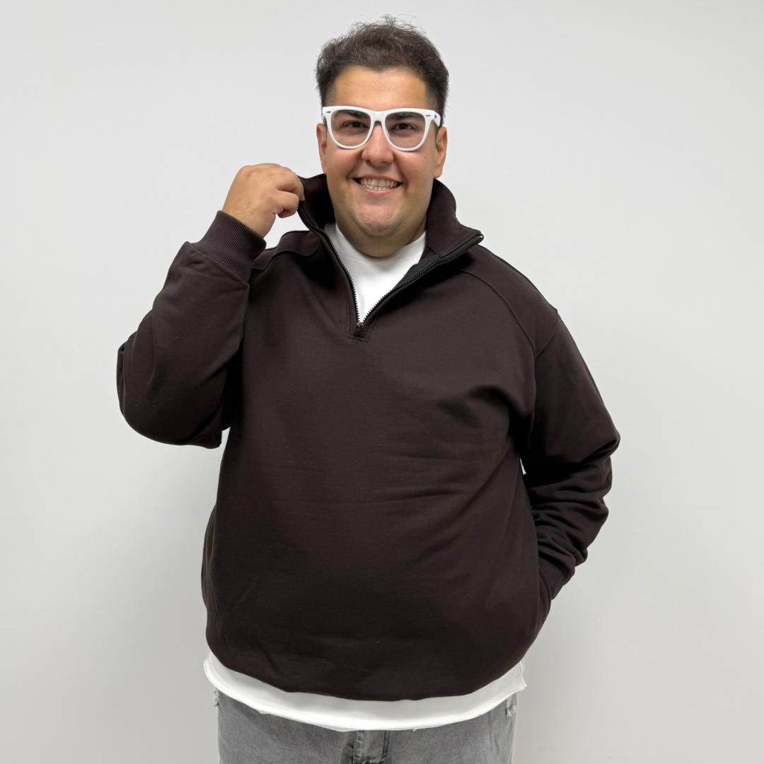 دورس نیم زیپ قهوه ای سایز بزرگ